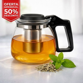 Chaleira Bule Com Infusor Para Chá Café Vidro 900ml em Oferta na Shopee