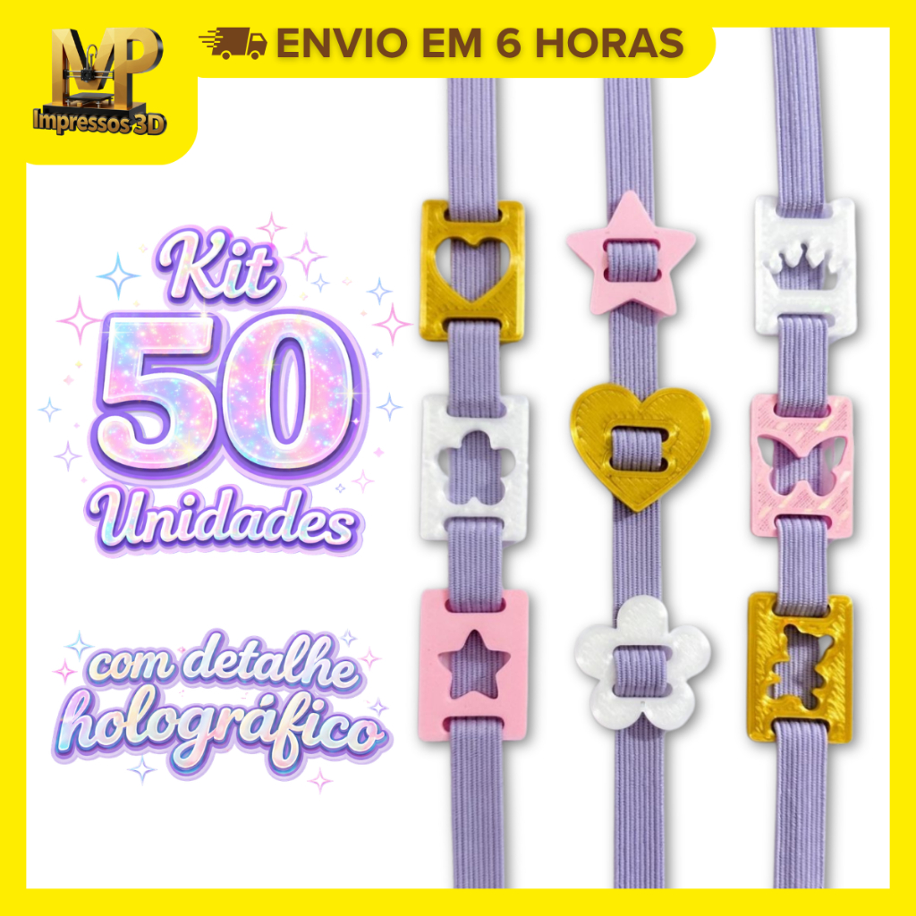 Kit 50 Passante de Elástico Holográfico | Finalizador para Encadernação, Agenda e Laços | Plástico Biodegradável