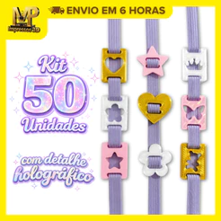 Kit 50 Passante de Elástico Holográfico | Finalizador para Encadernação, Agenda e Laços | Plástico Biodegradável