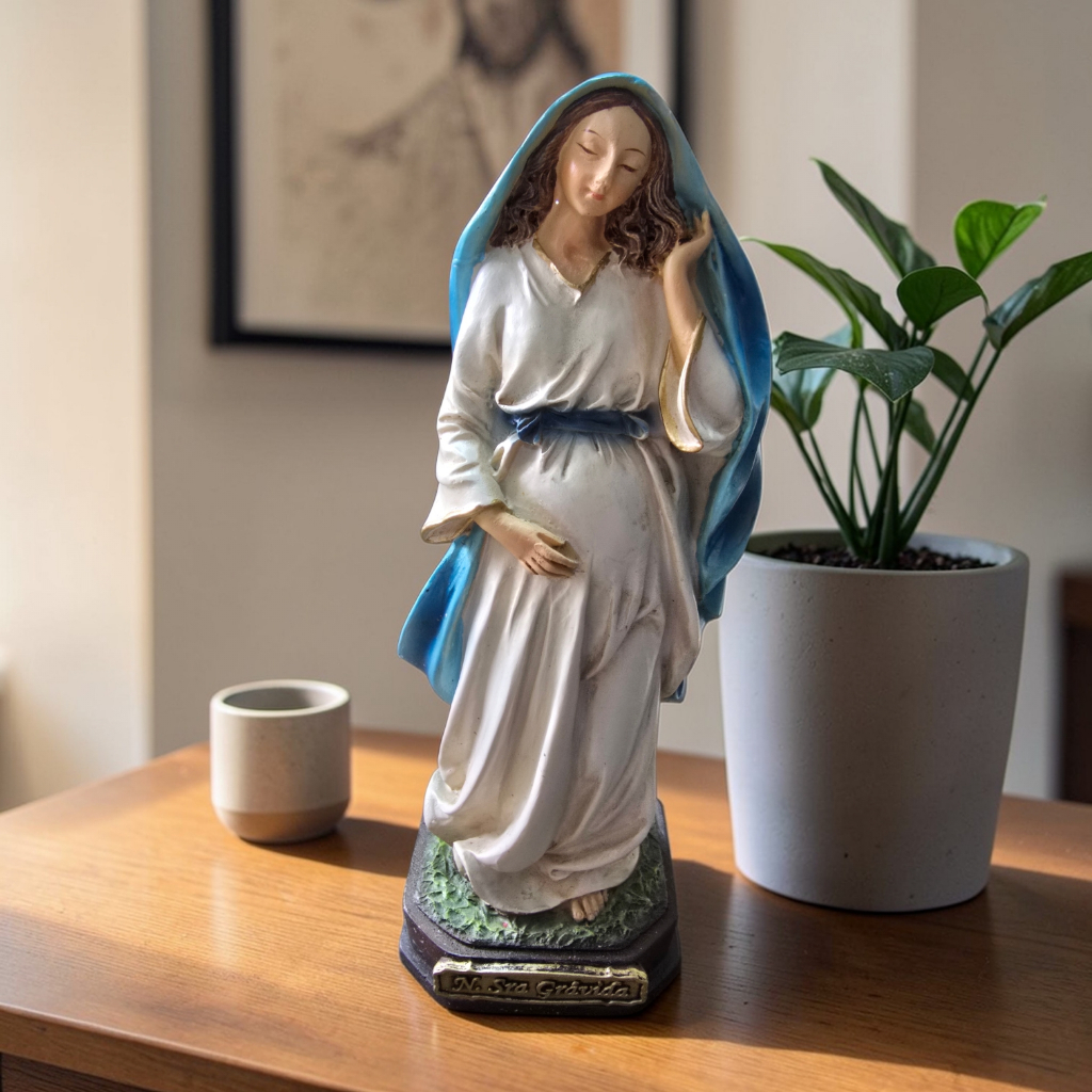 imagem nossa senhora maria gravida do o religioso em resina 20cm lindissima imagem sacra religiosa jesus