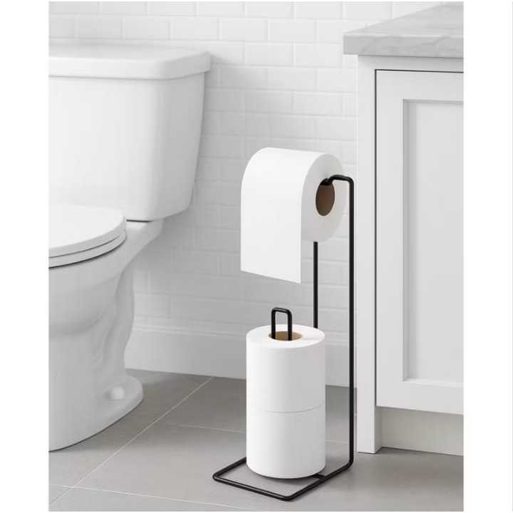 Suporte Porta Papel Higiênico De Chão 3 Rolos Preto