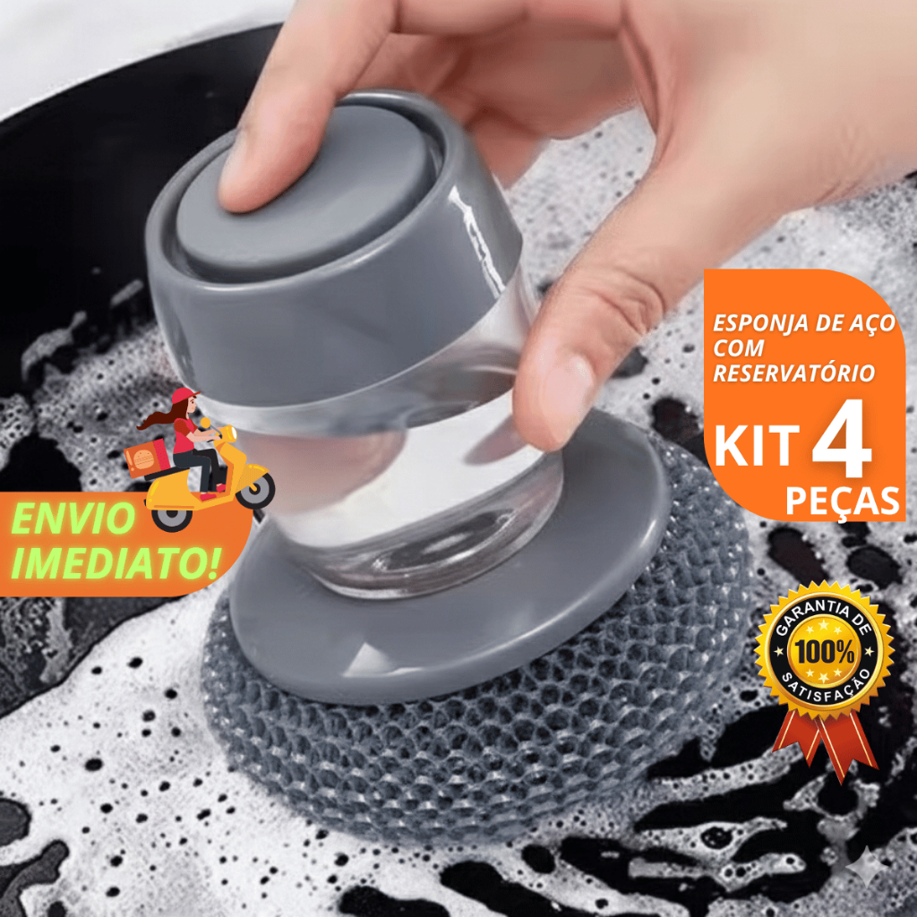 Escova de Louça e Panela com Dispenser Reservatório para Detergente Fogão Cozinha Limpeza Esponja