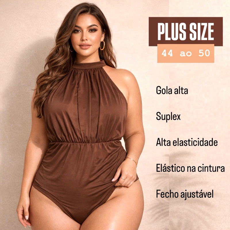 PLUS SIZE body feminino gola alta suplex liso confortavel chique preto marrom branco vermelho balada