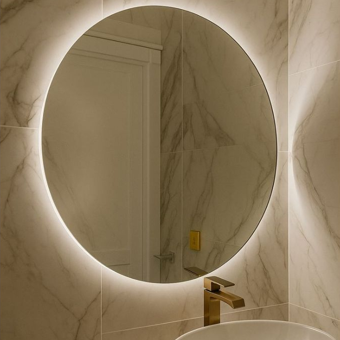 Espelho Redondo com LED Lapidado 30cm 40cm 50cm para Banheiro Quarto Sala Decorativo Moderno