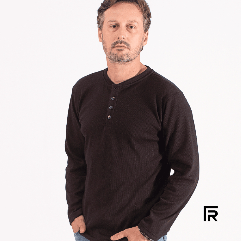 Camisa Blusa Gola Henley Moda Masculina Manga Longa Ribana Elegante 505333-A