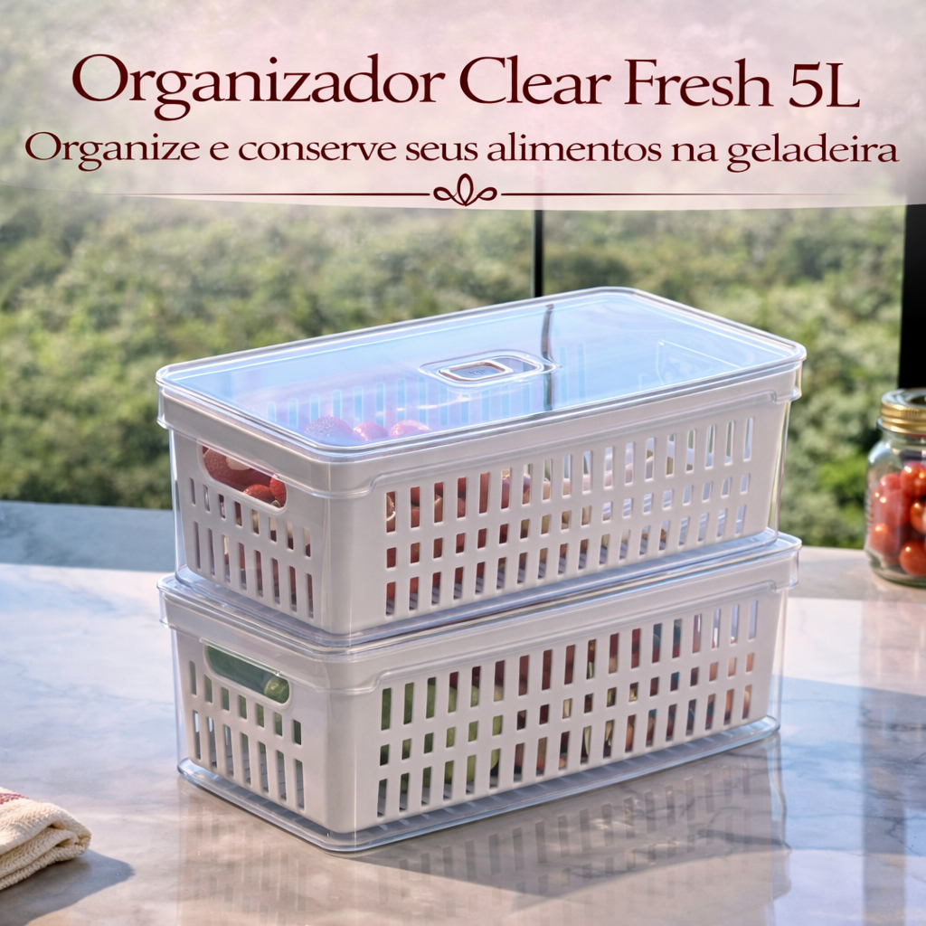 Kit 2 Organizador Geladeira Clear Fresh 5L Cesto