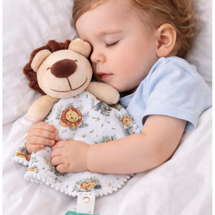 Naninha de Bebê com Prendedor de Chupeta  Estampas Variadas e Bichinhos Leão, Elefante ,elefanta, Urso e Ursa De Pelúcia