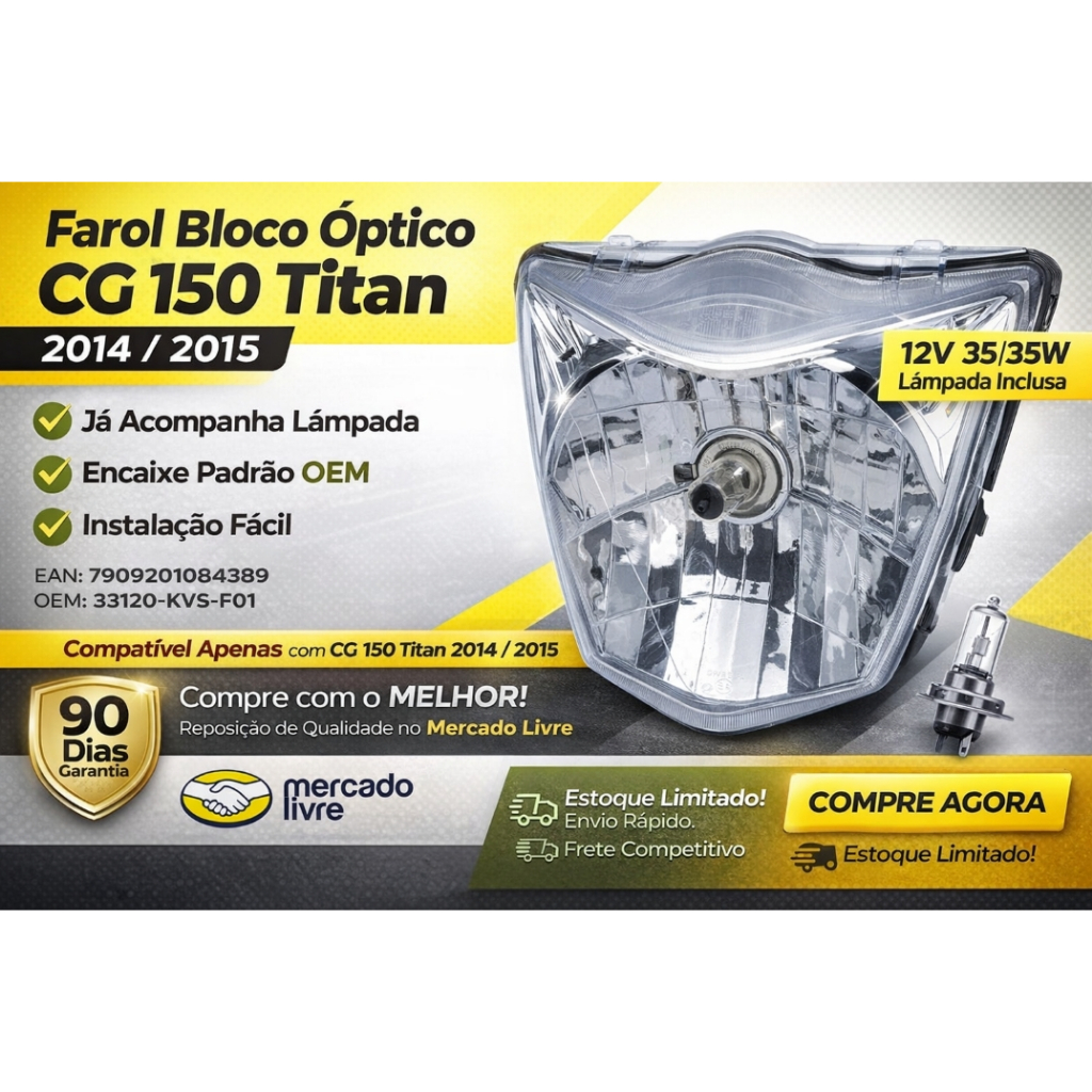 Farol Bloco Óptico c/ Lâmpada Honda Cg 150 Titan KEISI 14/15