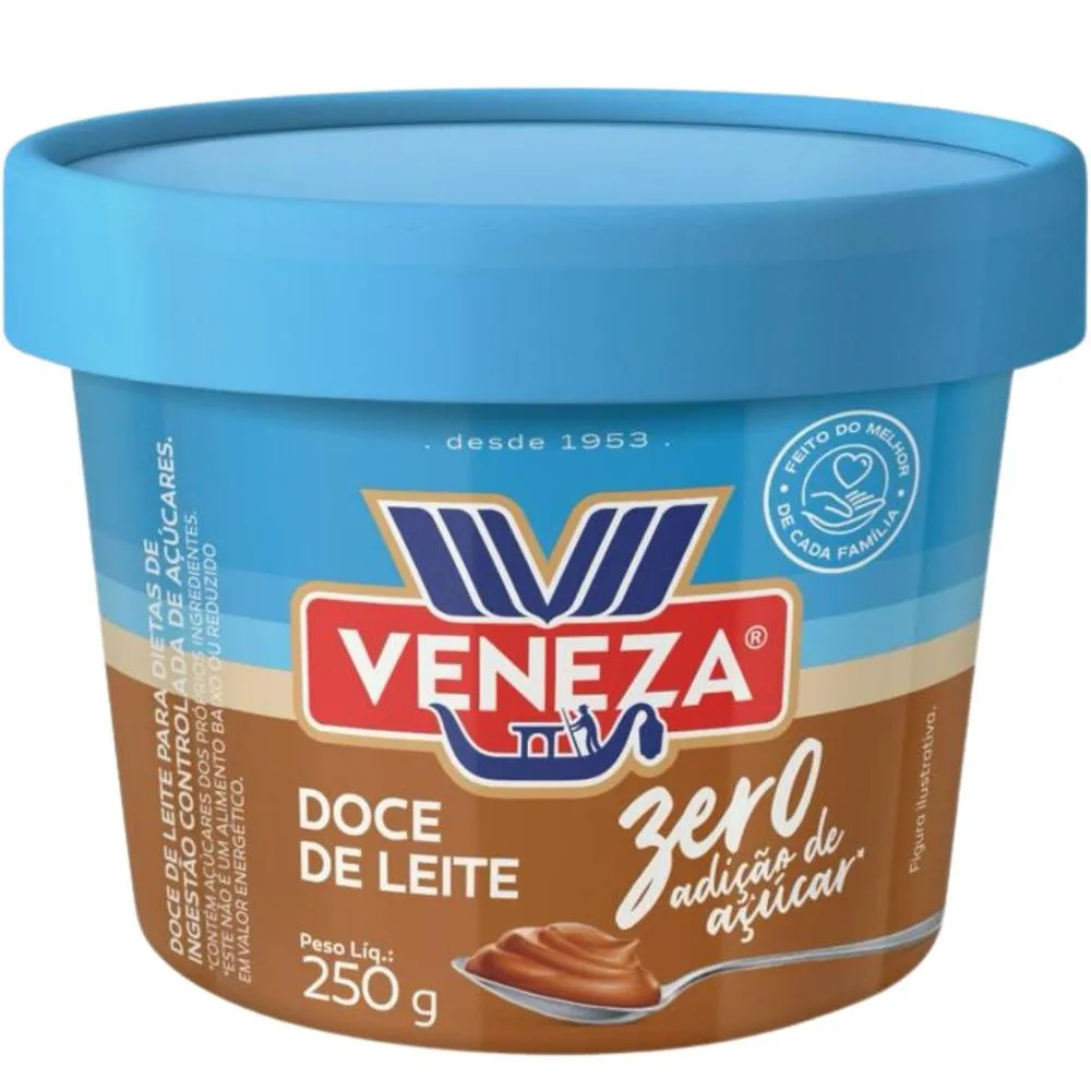 Veneza Doce de Leite Zero Açúcar 250g - Sabor Irresistível, Baixo em Calorias, Zero Adição de Açúcar