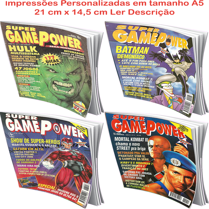 Revista Super Game Power Réplica Impressão Personalizada em (A5) nº 1 até a 100 15 dias encomenda