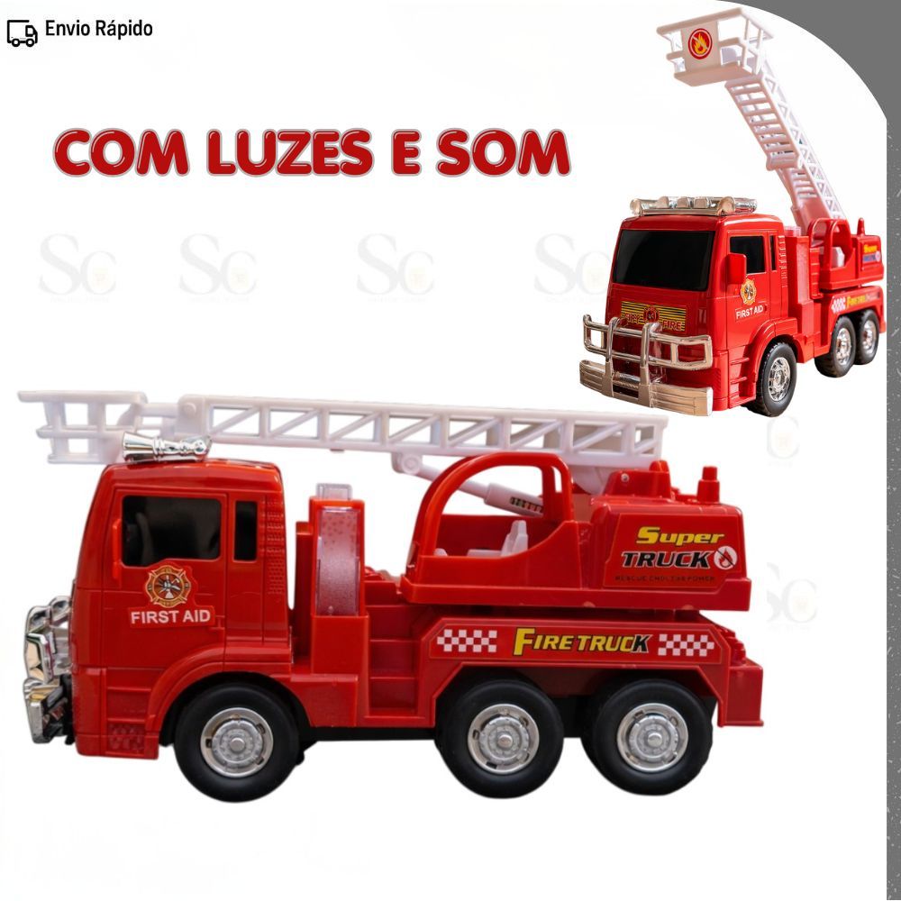 Brinquedo Caminhão de Bombeiro Bate e Volta Com Som Luz e Som a Pilha Brinquedo Infantil