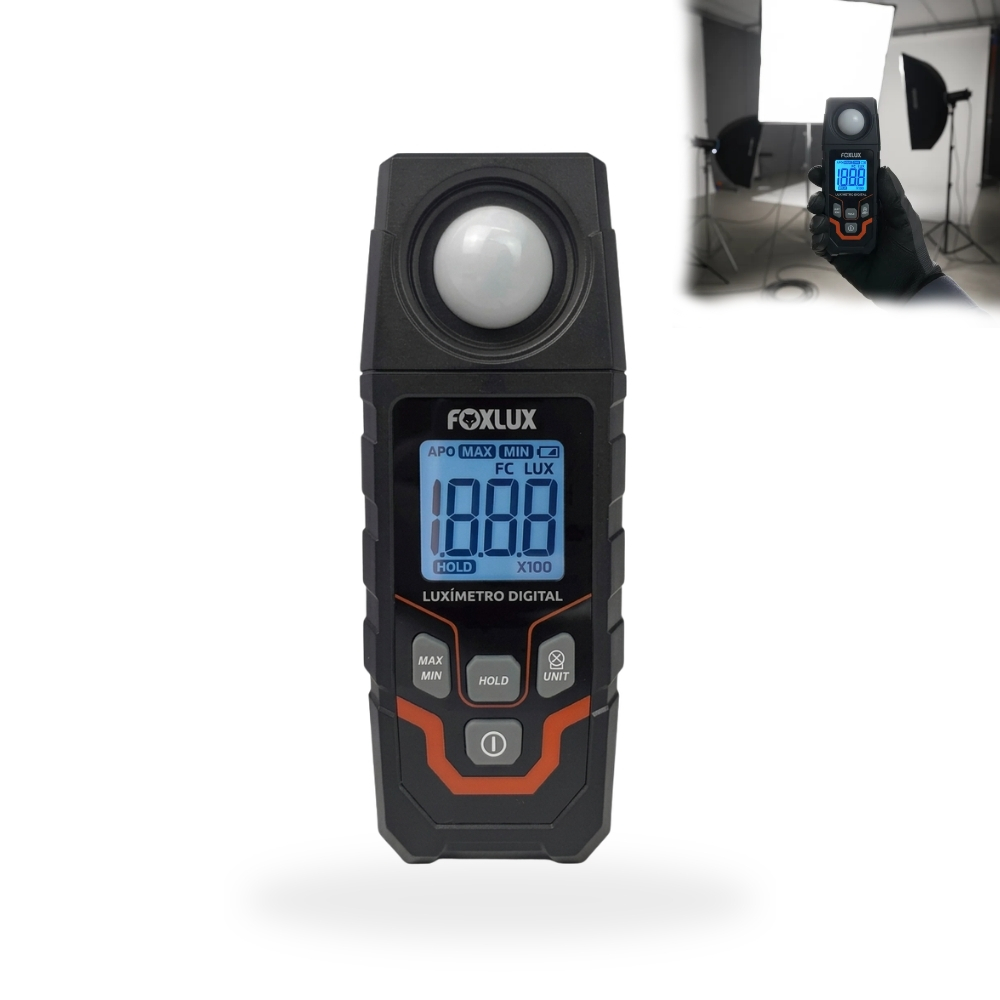 Luxímetro Digital Profissional Foxlux com Display – Medidor de Iluminância Sensor de Alta Precisão