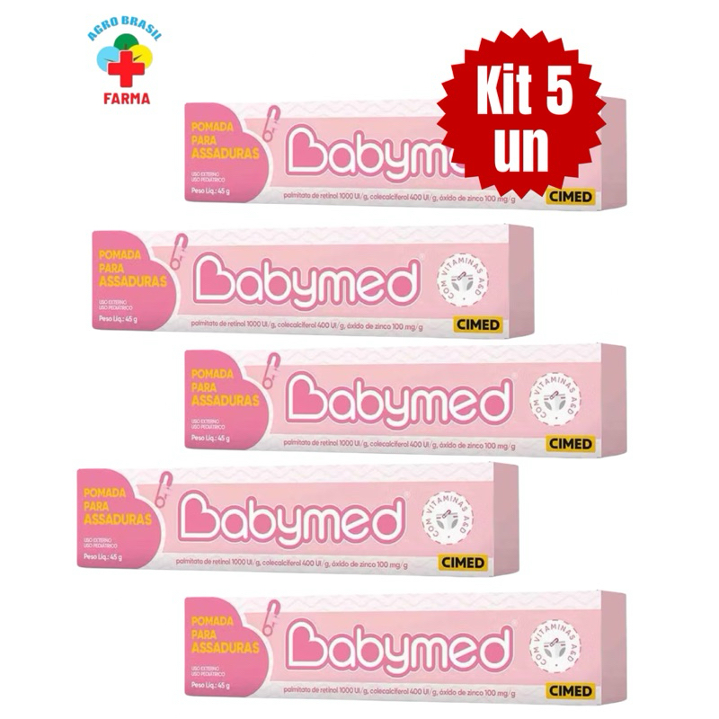 Kit 5 Pomadas Babymed Rosa Cimed 45g | Previne Assaduras Bebê + Proteção Duradoura