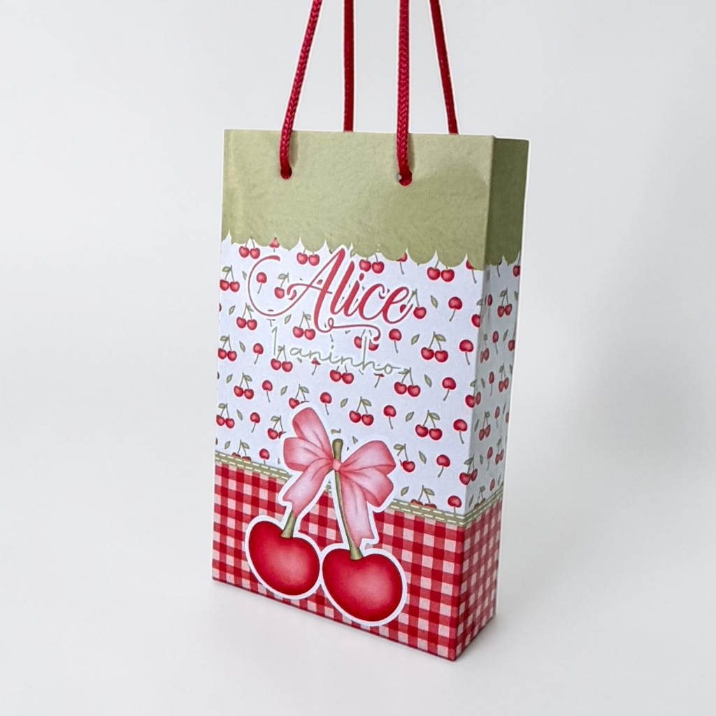 Sacolinha personalizada Cerejinha PEGUE E MONTE | Personalizados lembrancinhas mimos