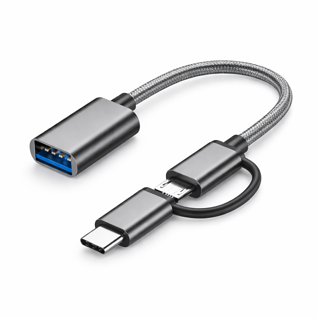 Adaptador OTG 2 em 1 USB 3.0 Tipo-C e V8 Para Ler Pendrive no Celular Samsung Xiaomi Envio Imediato