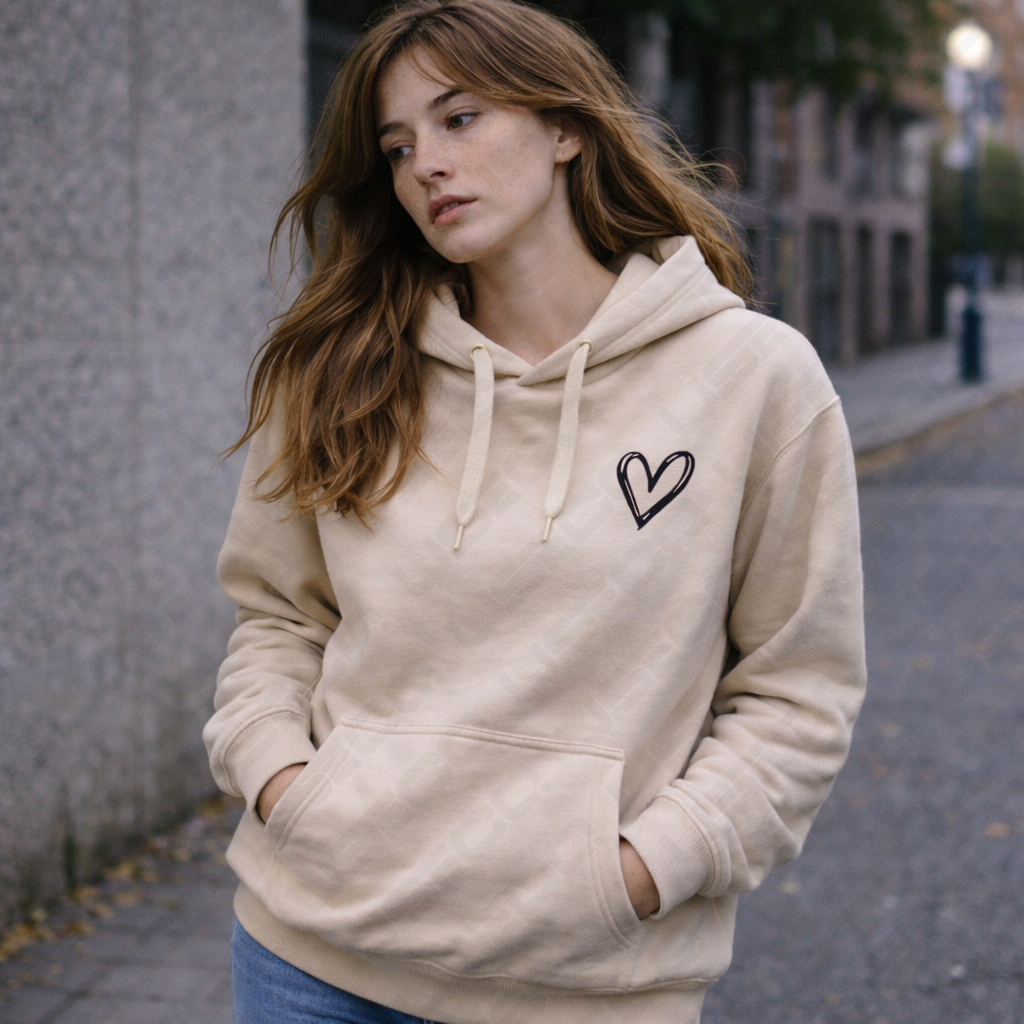 Moletom Canguru Bege Unissex Estilo Brooklyn Capuz Flanelado Estampado Inverno Com Bolso Coração em Oferta na Shopee