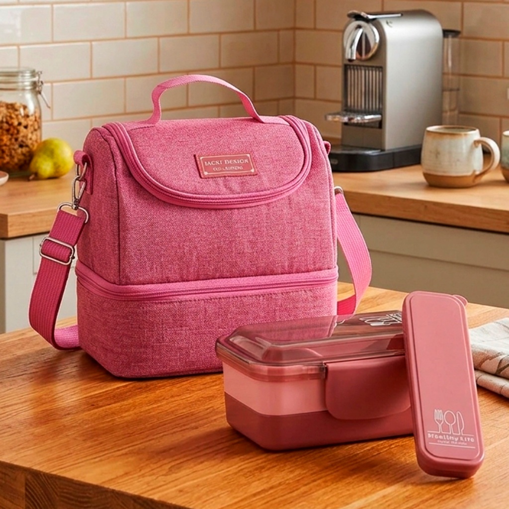 Kit Bolsa Térmica C/ 2 Compartimentos + Marmita + Porta Talheres 3 Peças Várias Cores - Jacki Design em Oferta na Shopee