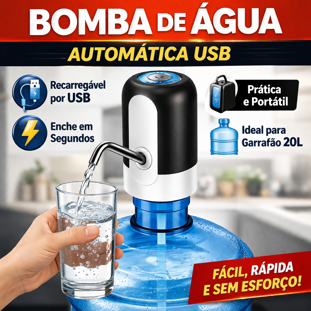 Bomba de Água PureStream Max™ | Automática USB Recarregável | Dispenser Elétrico Galão 20L Prático Portátil em Oferta na Shopee