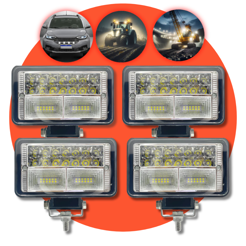 Kit 04 Farol Led Trabalho 4x4 Retangular 76w Super Potente Off Road Caminhão
