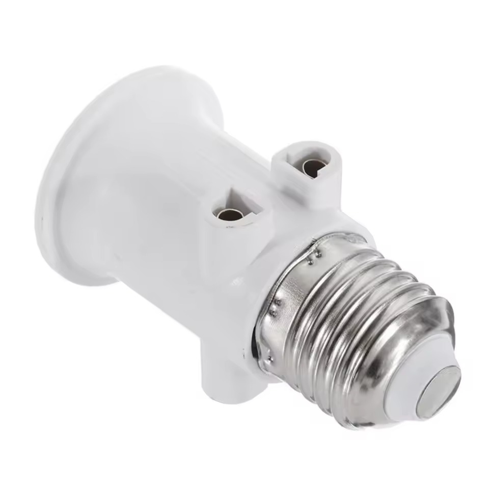 Adaptador Soquete E27 com Tomada Dupla Branco para Lâmpada