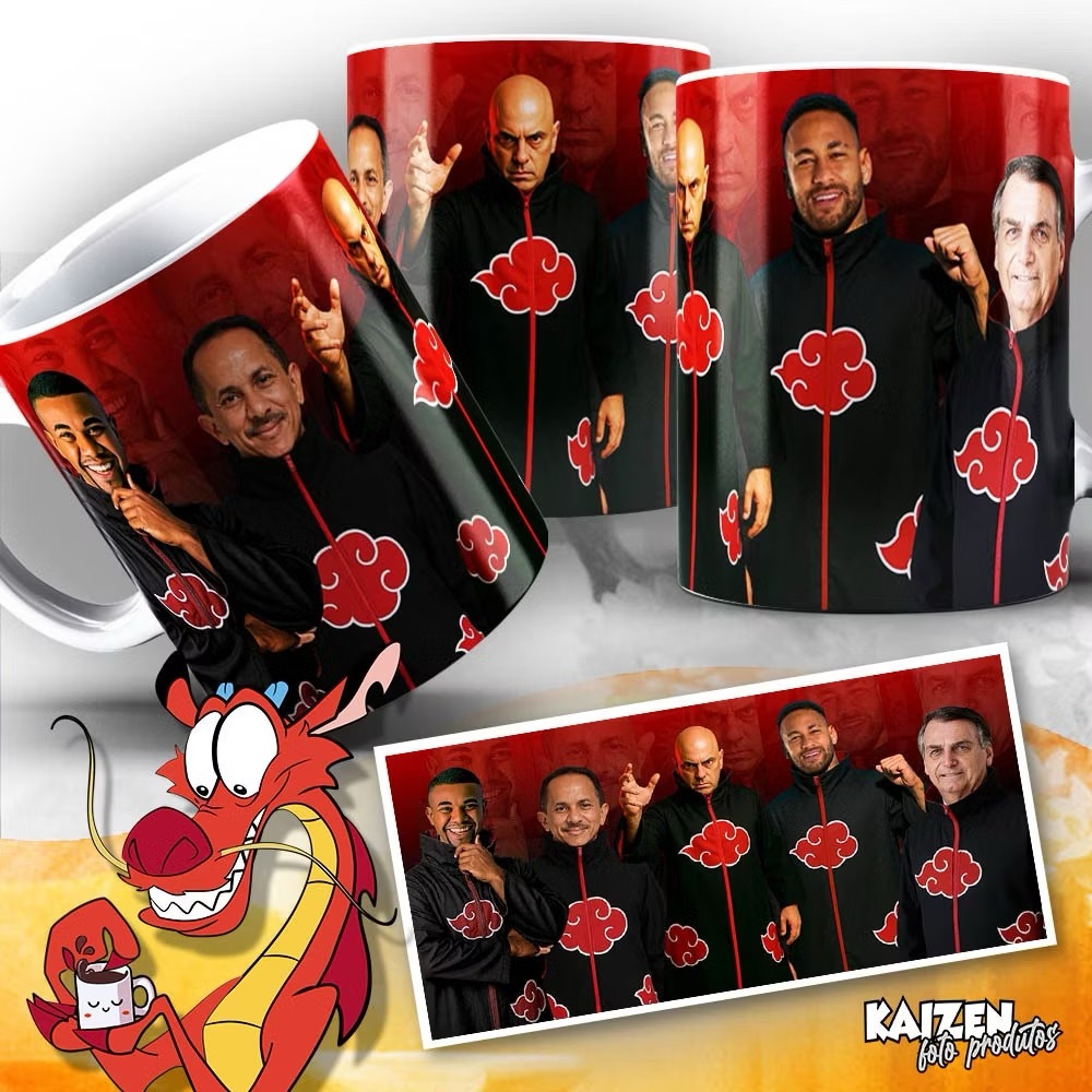 Caneca Meme Akatsuki Manoel Gomes Neymar Bolsonaro Alexandre de Moraes Davi Brito