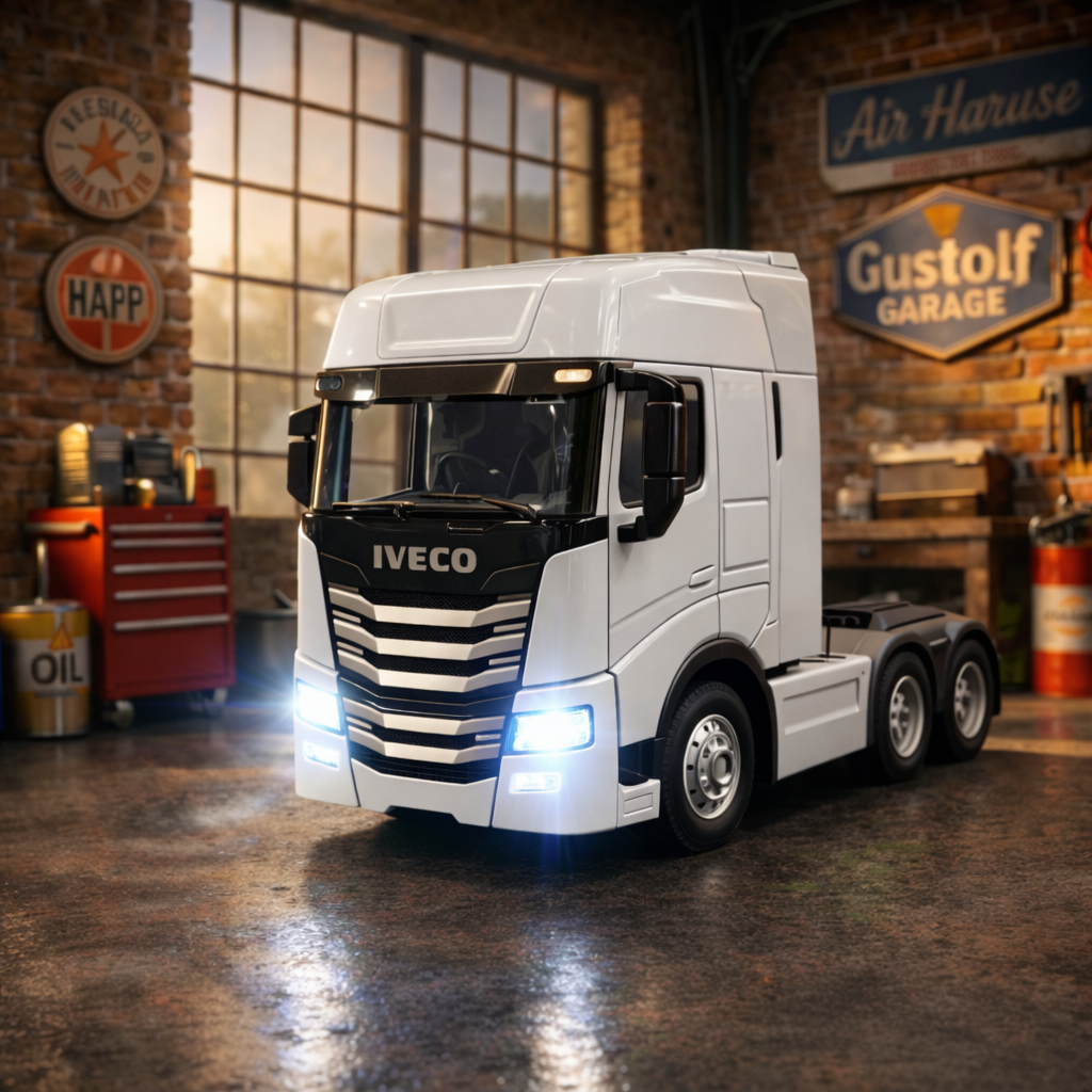 Miniatura Caminhão Iveco Escala 1:50 Metal Com Som E Luz Abre Portas Cavalo Mecânico Ligeiro