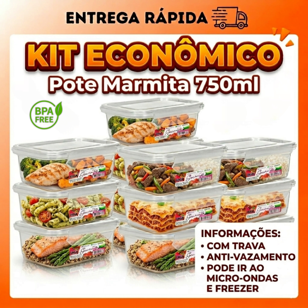 Pote Marmita Tampa Com Trava 750 ml Microondas Freezer Organizador Fitness Plástico BPA free em Oferta na Shopee