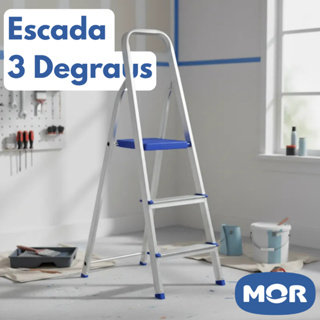 Escada De Alumínio Doméstica Dobrável 3 Degraus Reforçada Resistente Mor Leve Suporta Até 120Kg em Oferta na Shopee