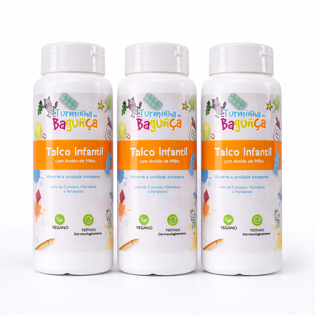 Kit 3 Talcos para Bebê Turminha da Bagunça 100g Vegano
