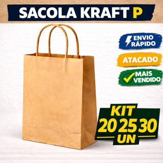 Sacola Kraft P 20x15x7 Kit 20 25 30un | Embalagem Reforçada Presente Delivery Loja