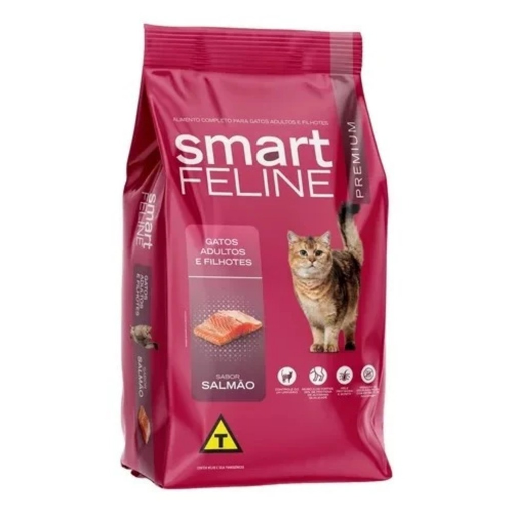Ração Gatos Smart Feline Salmão 5kg e Kit 10kgsAdultos Filhotes Embalagem Original Oferta