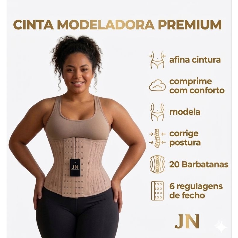 Cinta Modeladora Premium 20 Barbatanas Redutora Abdômen Não Enrola Corrige PosturaI