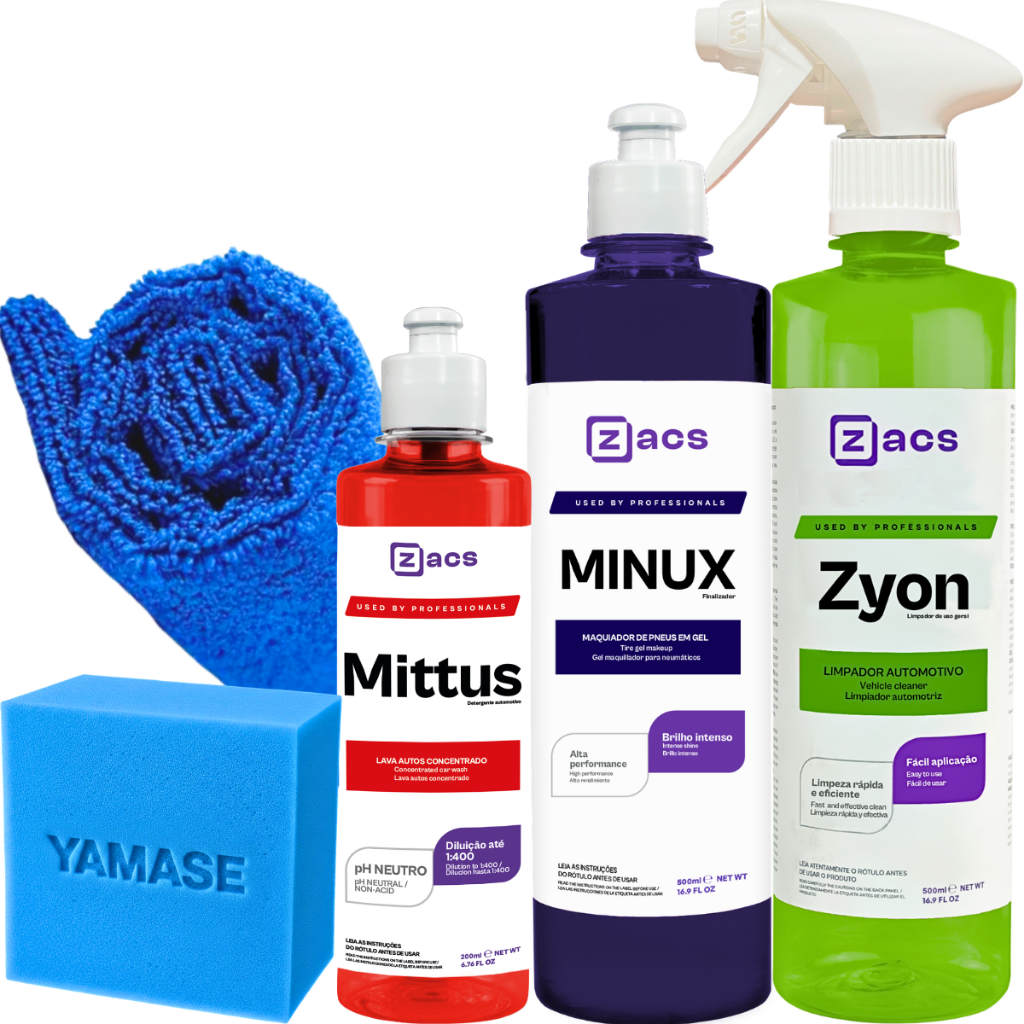 Kit Limpeza Automotiva Mittus 200 Ml Minux 500 Ml Zyon 500 Ml Zacs Pano Js 40x40