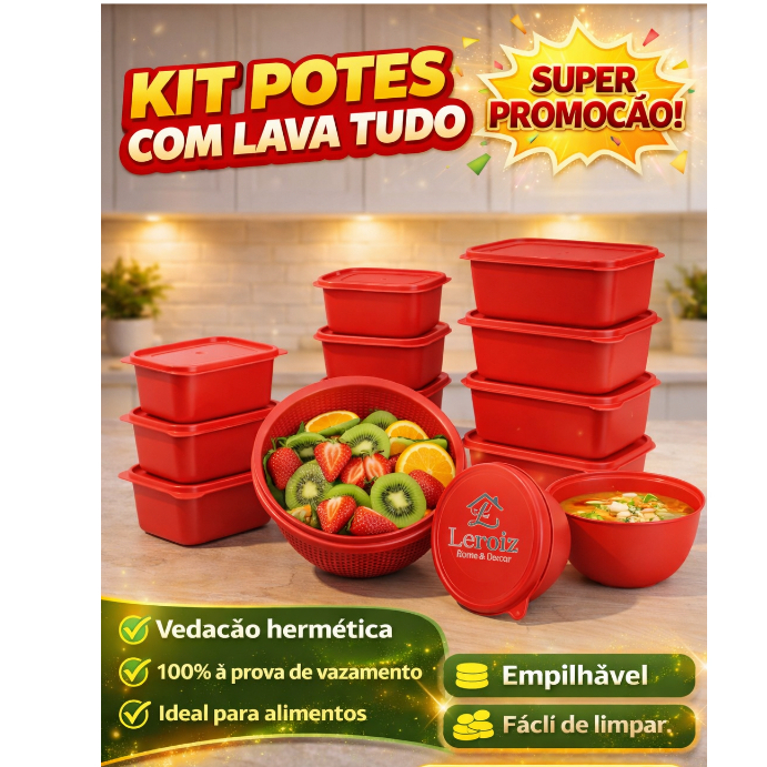 Kit 10 Potes com Lava Tudo - Bowls, Quadrados e Retangulares para Cozinha Armazenamento de Alimentos em Oferta na Shopee
