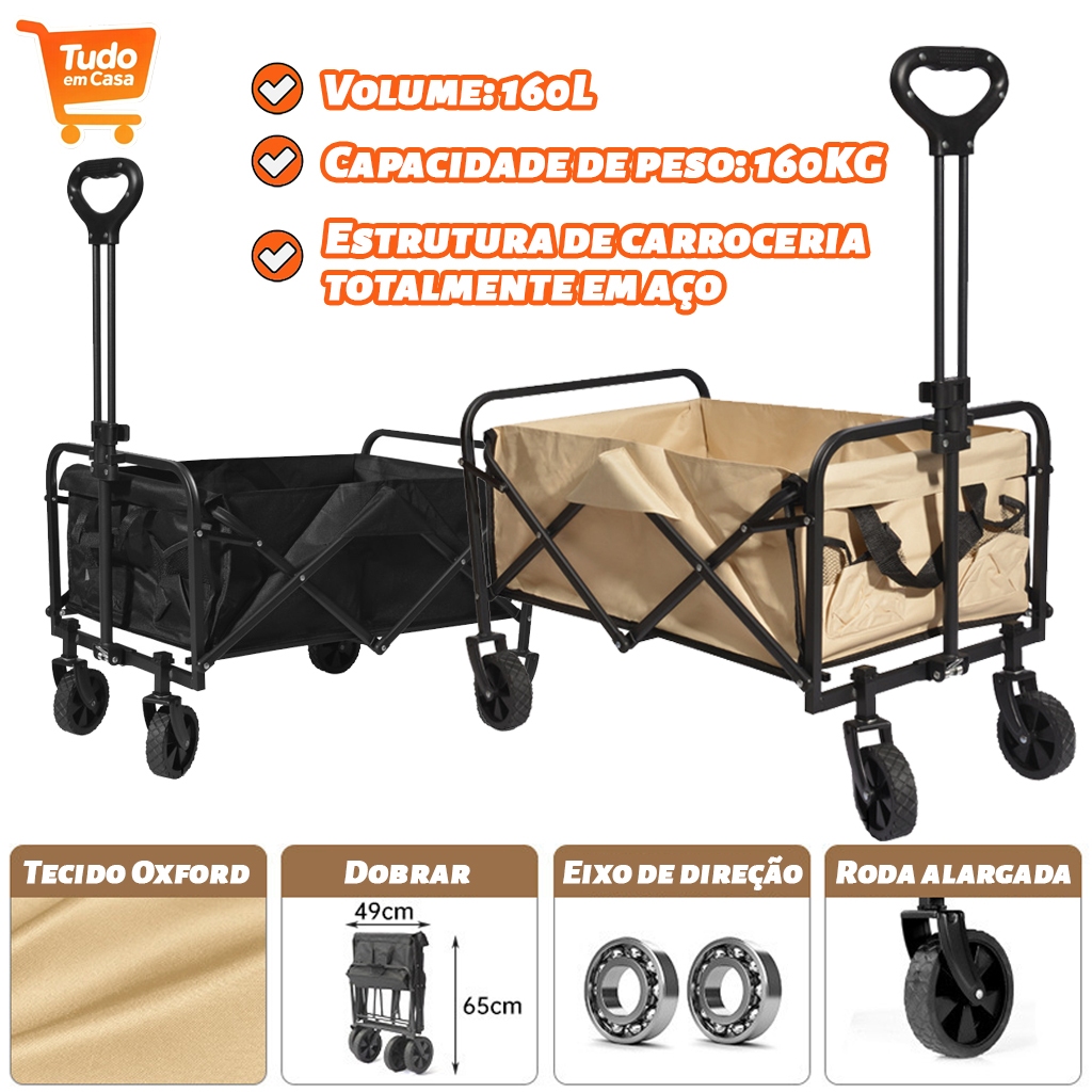 Carrinho Multiuso Para Camping Até 130kg Dobrável Camping Pesca Compras