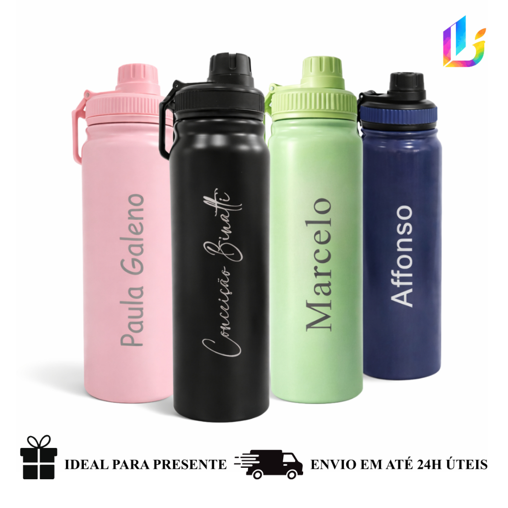 Garrafa Térmica Inox 800ml Personalizada com Nome Gravado a Laser - Presente Premium em Oferta na Shopee