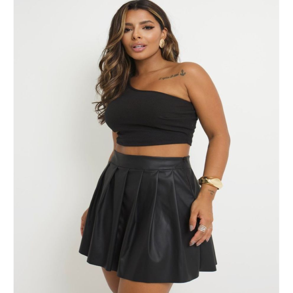 Saia Feminina Couro Sirre Curta Moda e Estilo