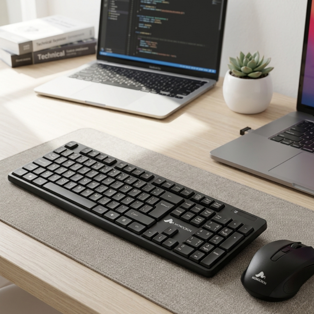 Kit com Teclado e Mouse sem Fio com Pilha AA Wireless Premium Escritório Estudo Confortável Novo