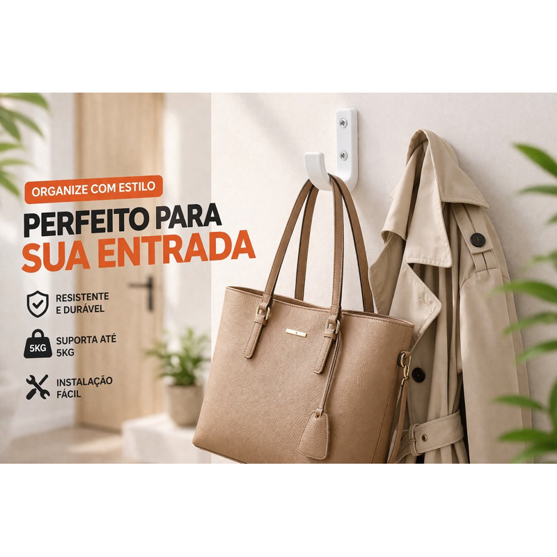 Detalhes do Gancho de Parede Reforçado 5kg Suporte Mochila Bolsa Casaco Capacete Multiuso.