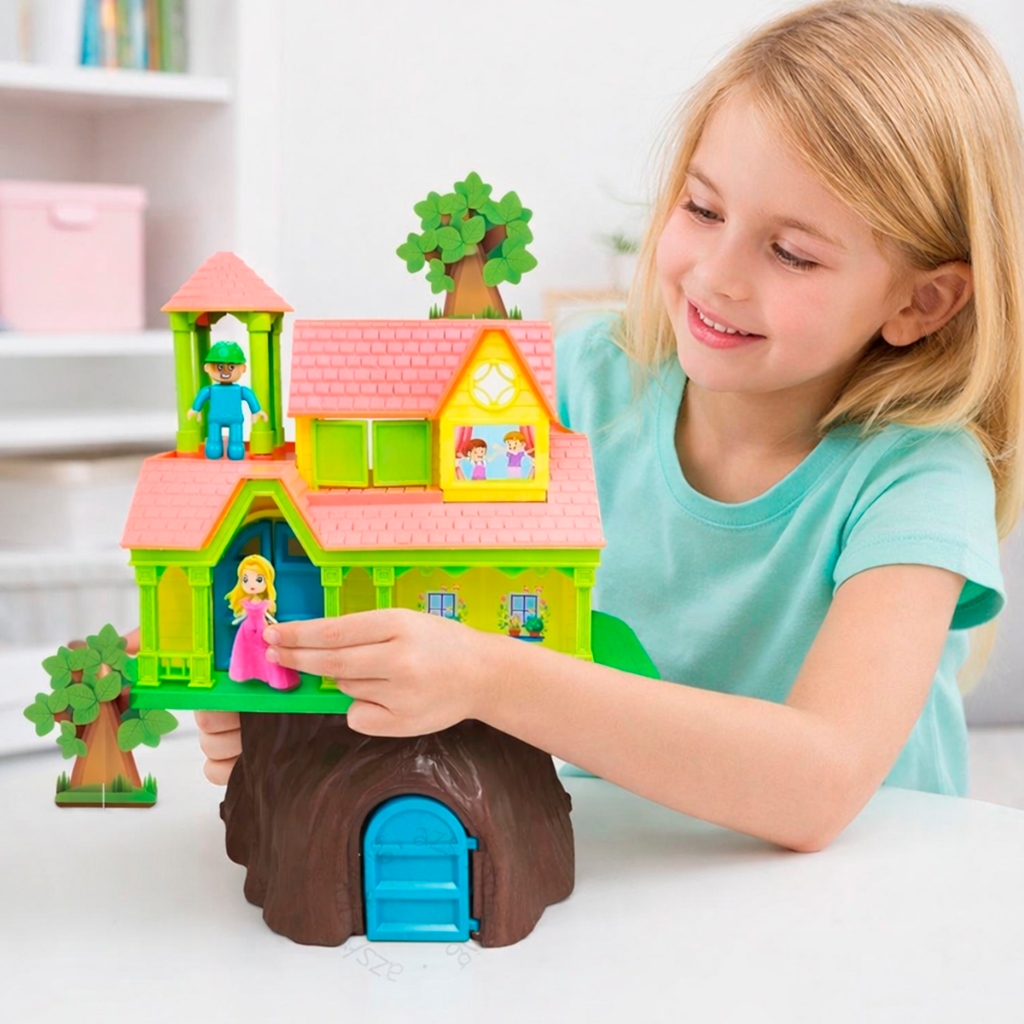 Casa na Árvore Rosa XPlast Floresta Encantada 2 Andares Para Brincar Frente E Verso