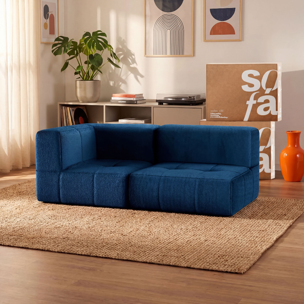 Sofá 2 lugares Modular - Sofá na Caixa	em Boucle com 2 Módulos 1,72m - 1 Braço
