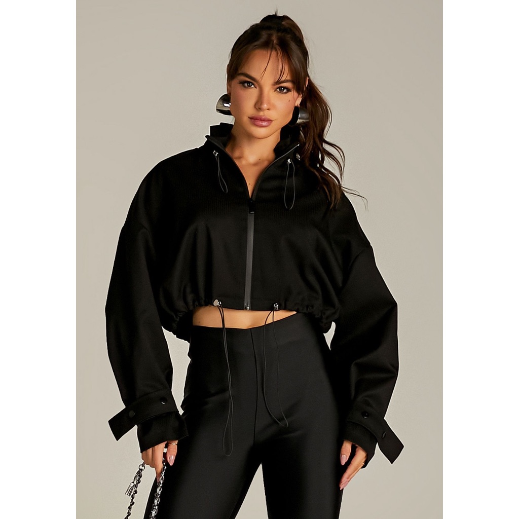 Jaqueta Feminiba Cropped Jacquard Oversized