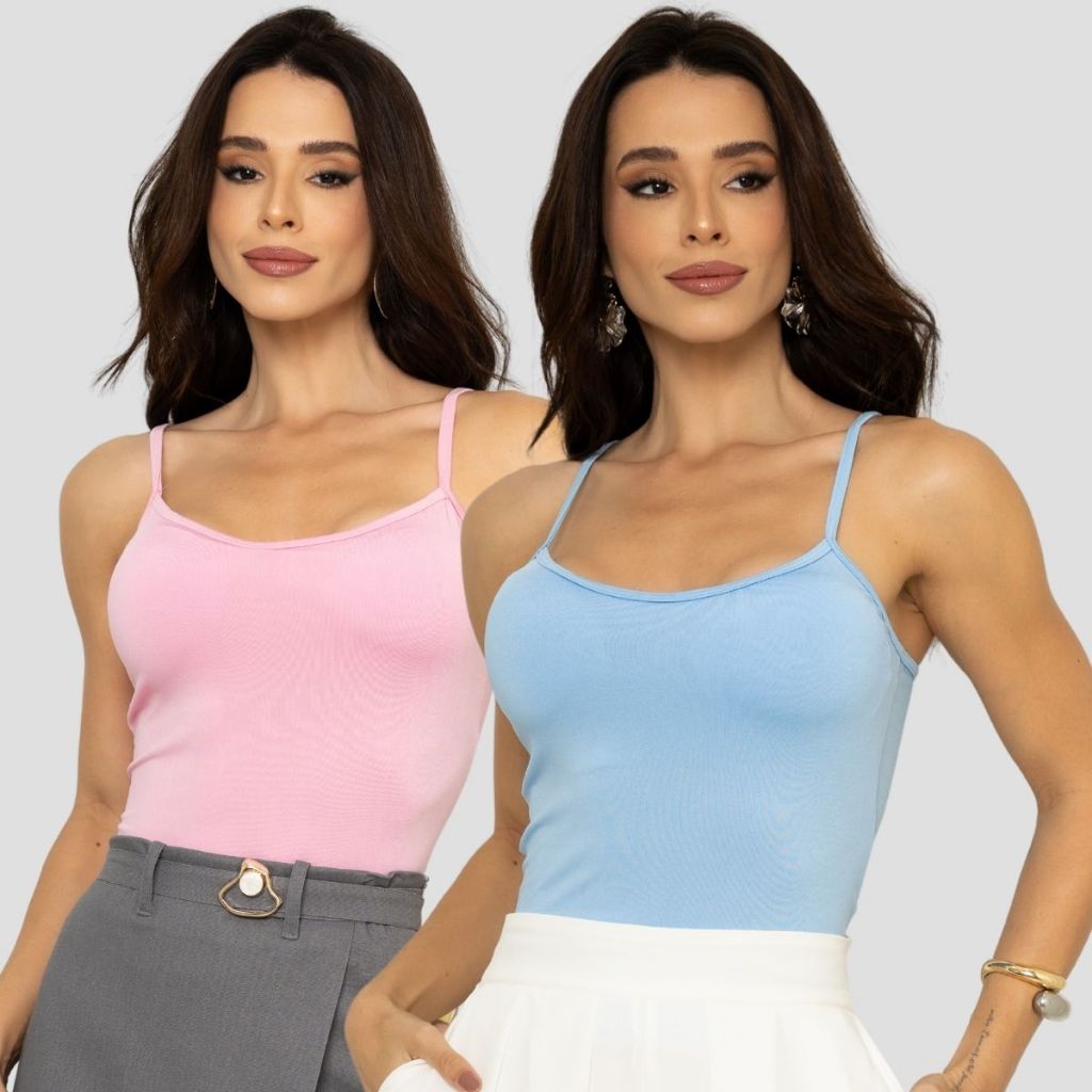 Kit 2 Regata Feminina Suplex Básica Alcinha Regulavel Bojo Candy Color Dia a Dia