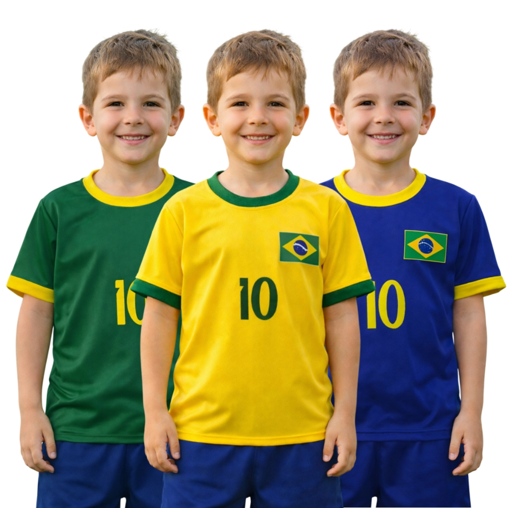 Kit 3 Camisetas Infantil Masculina Brasil Torcedor Futebol Menino 2 a 8 Anos Confortável
