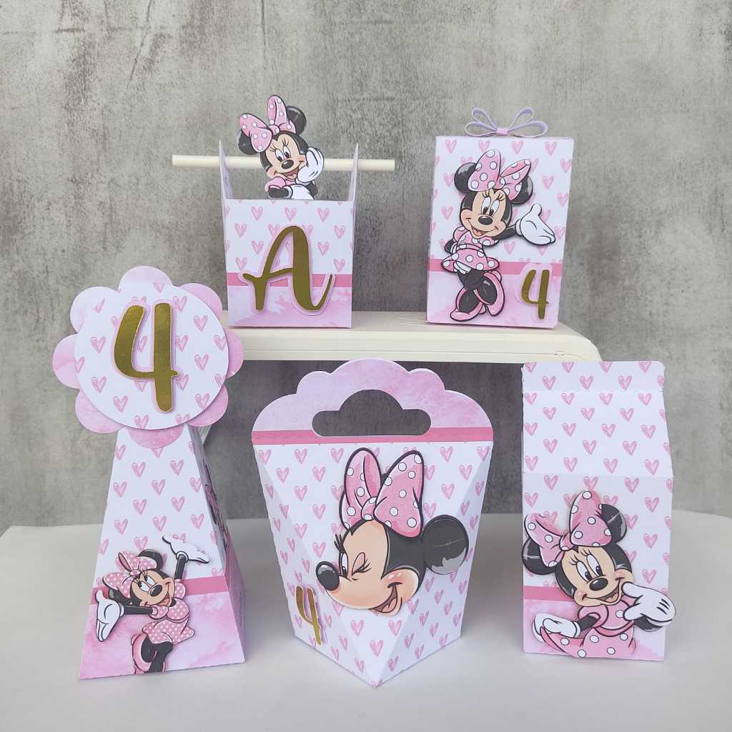 Kit Festa Minnie Rosa Caixinhas Personalizadas -  Lembrancinhas SEMI MONTADAS