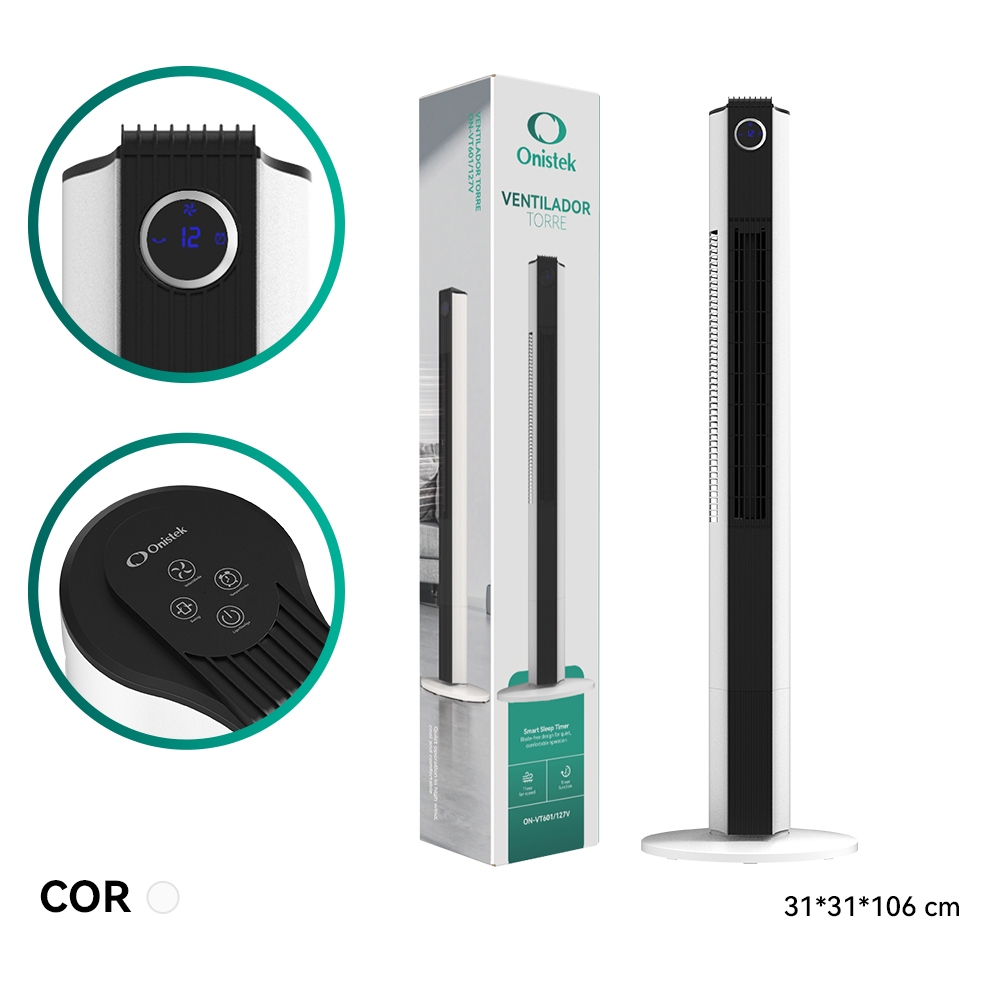 Ventilador Torre Silencioso com Controle Remoto 3 Velocidades Timer e Oscilação Ideal