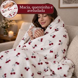 Manta Cobertor Casal Queen Microfibra Antialérgica Soft Flanel Macia Quentinha Cereja Habitat em Oferta na Shopee
