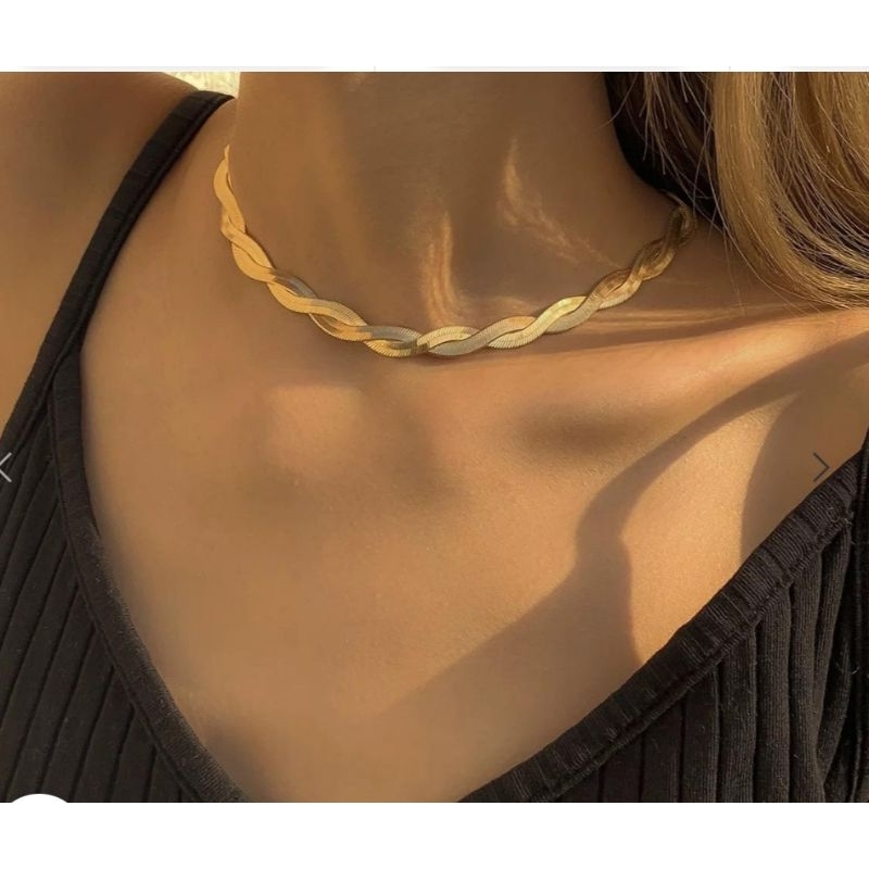 Colar Feminino Aço Inox Dourado Trançado Luxo Corrente Grossa Elegante e Moderna