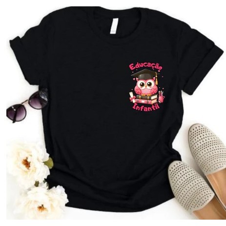 Camiseta Estampa Professora Coruja Feminina T-shirts Algodão Premium Confortável Profissão Educação Infantil Pedagogia