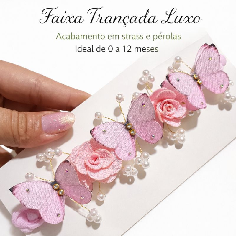 Coleção Jardim Encantado Luxo Infantil | Arco, Faixa, Par e Porta Coque | Strass e Pérolas | Acessórios Delicados Menina